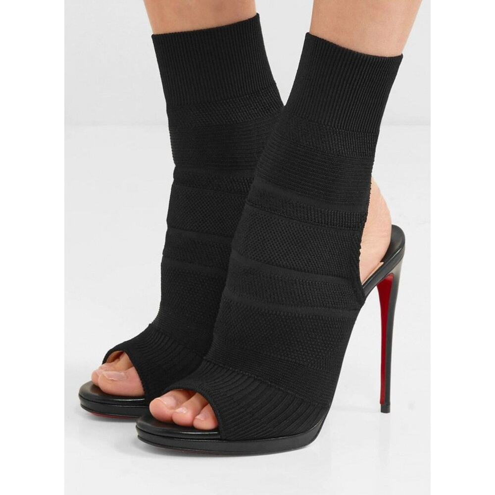 Christian Louboutin NIB Cheminene 120 Black Open Toe Sock Boots Heels 39 - Picture 2 of 10